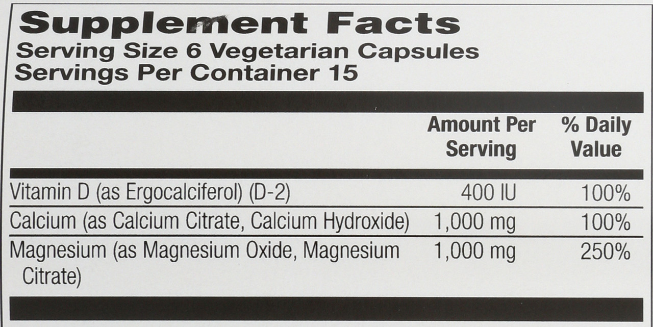 Calcium & Magnesium Citrate, With Vitamin D-2, 1:1 Ratio 90 Vegetarian Capsules