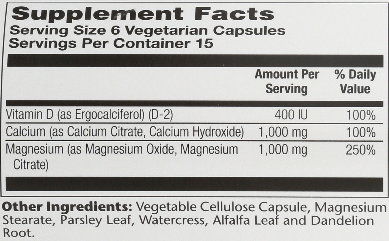 Calcium & Magnesium Citrate, With Vitamin D-2, 1:1 Ratio 90 Vegetarian Capsules