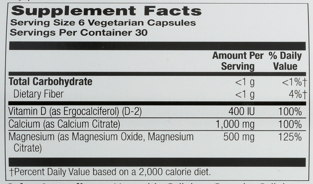 Calcium & Magnesium Citrate, With Vitamin D-2, 2:1 Ratio 180 Vegetarian Capsules