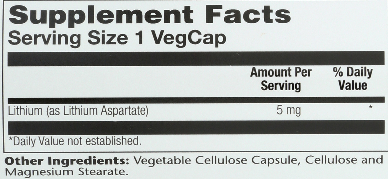 Lithium Aspartate 5mg 100 Vegetarian Capsules