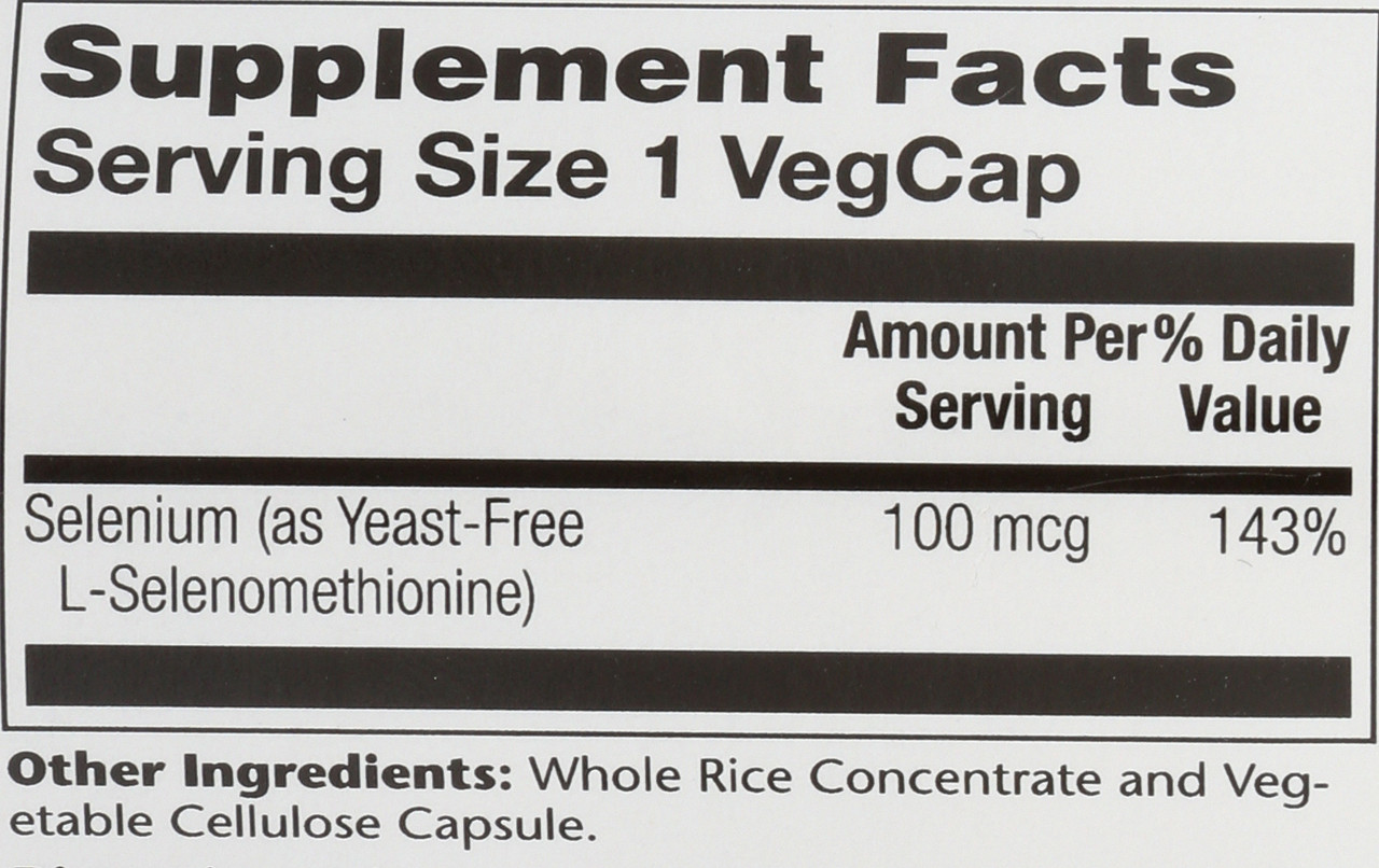 Selenium 100, Yeast-Free 100mcg 90 Vegetarian Capsules