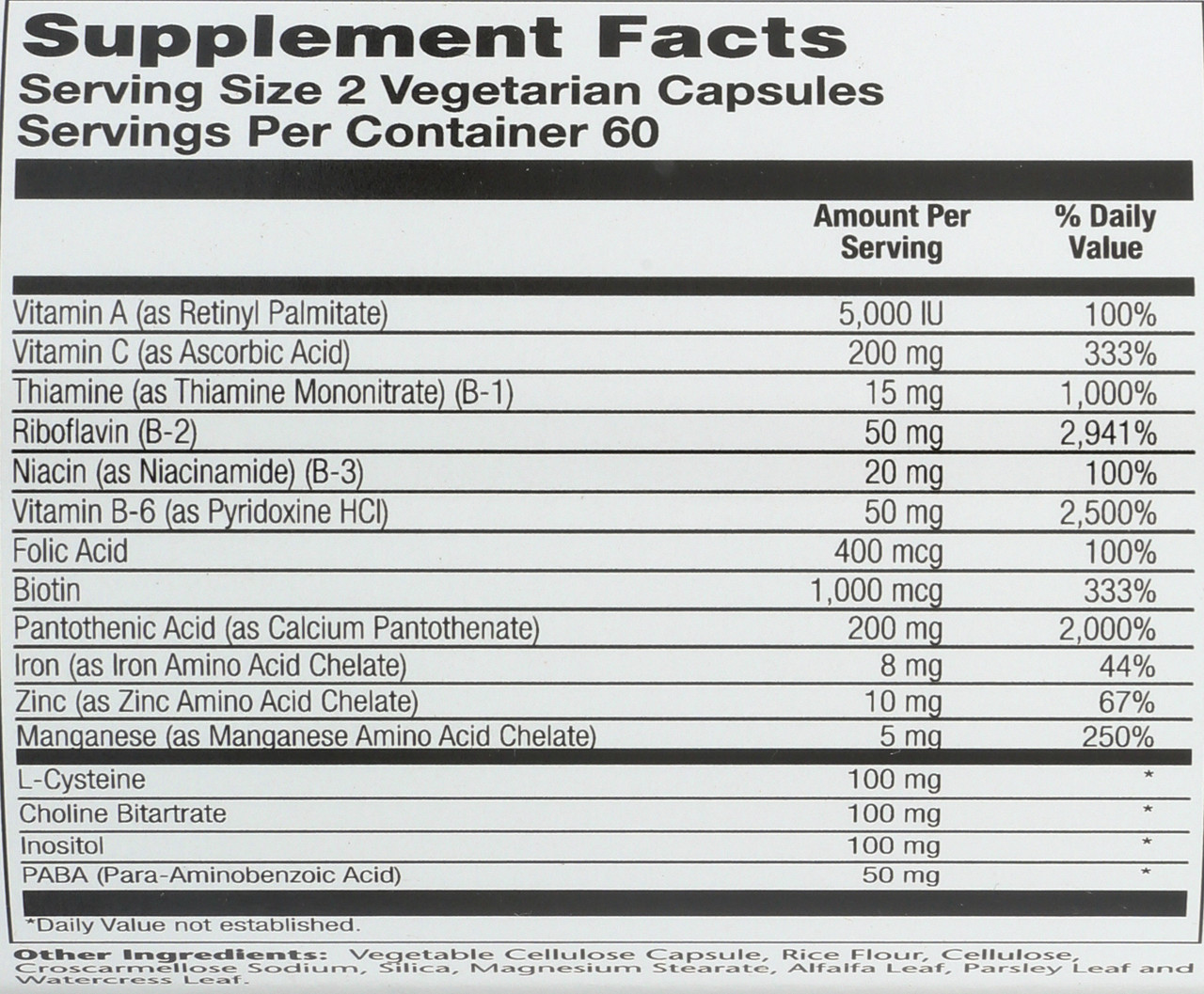 Hair Nutrients, Hair Skin & Nails Support Formula 120 Vegetarian Capsules