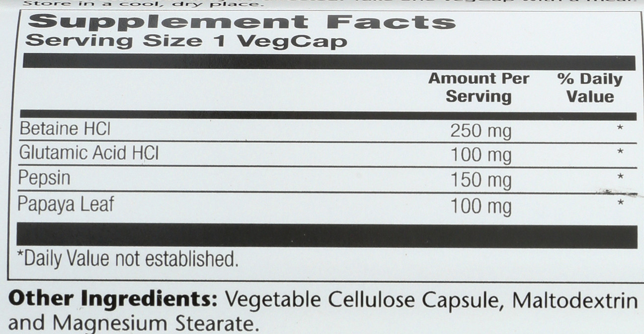 Betaine HCL With Pepsin 250mg 180 Vegetarian Capsules