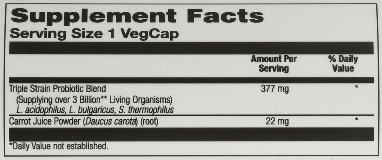 Acidophilus 3 Strain Probiotic & Prebiotic Carrot Juice 30 Vegetarian Capsules
