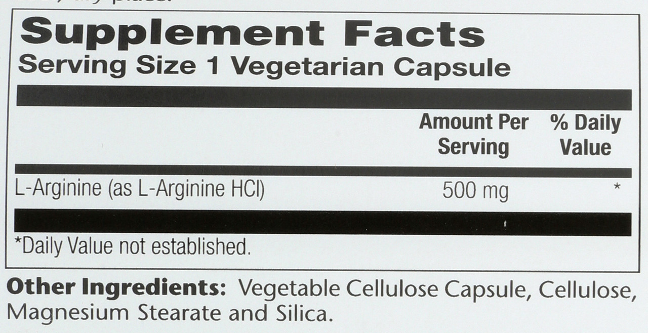 L-Arginine, Free Form 500mg 100 Vegetarian Capsules
