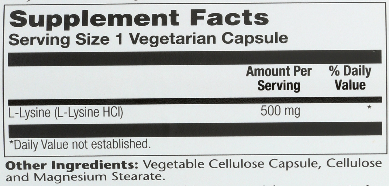 L-Lysine, Free Form 500mg 60 Vegetarian Capsules