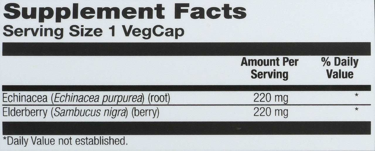 Echinacea Root & Elderberry Berry 100 Vegetarian Capsules