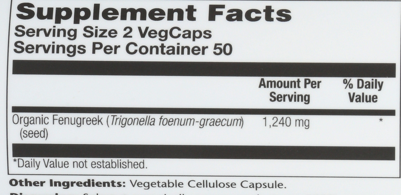 Organically Grown Fenugreek Seed Organically Grown 100 Vegetarian Capsules