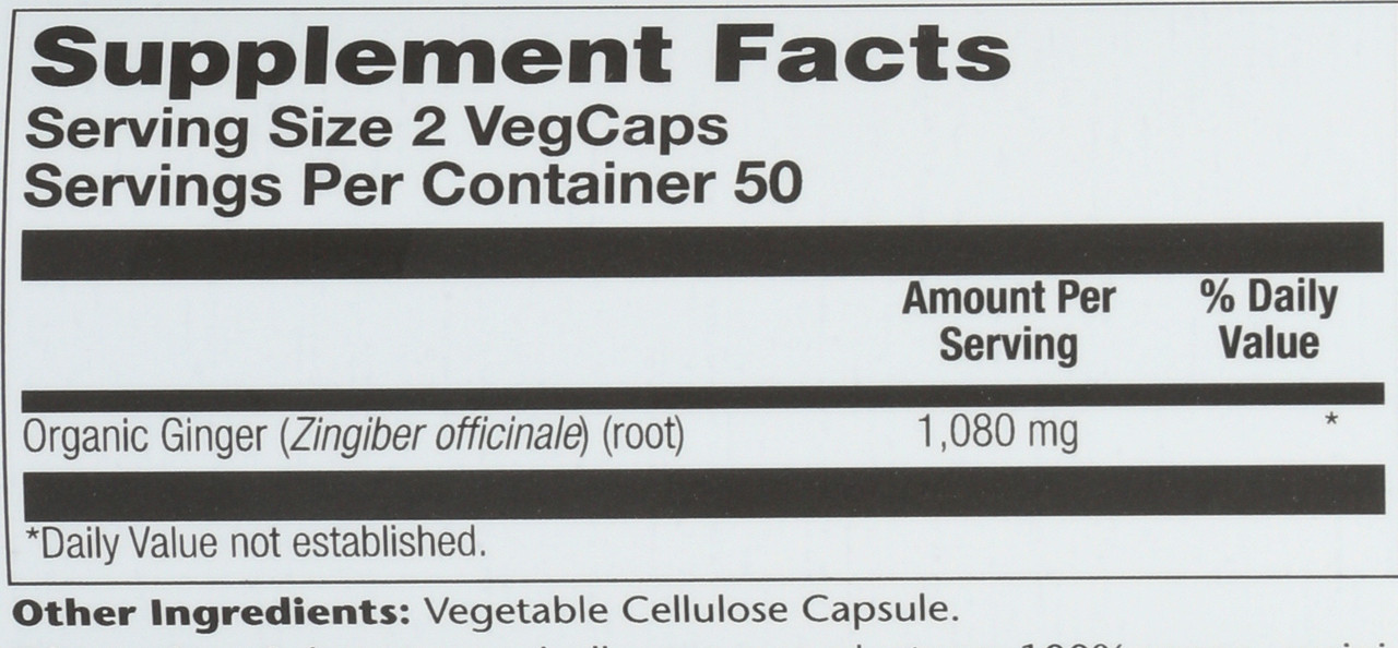 Organically Grown Ginger Root Organically Grown 100 Vegetarian Capsules 540mg