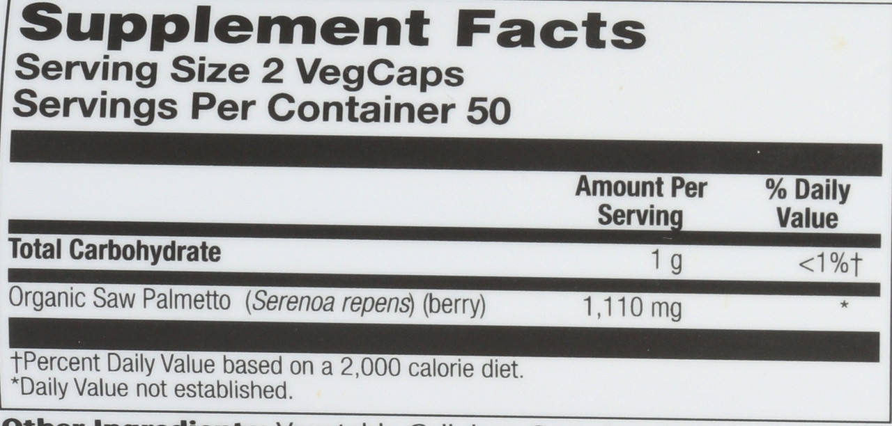 Organically Grown Saw Palmetto Berry 100 Vegetarian Capsules