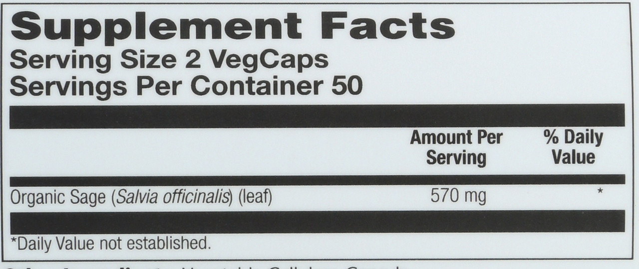 Organically Grown Sage Leaf 100 Vegetarian Capsules