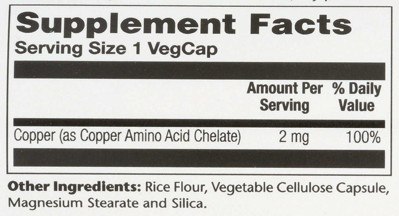 Copper 2mg 100 Vegetarian Capsules