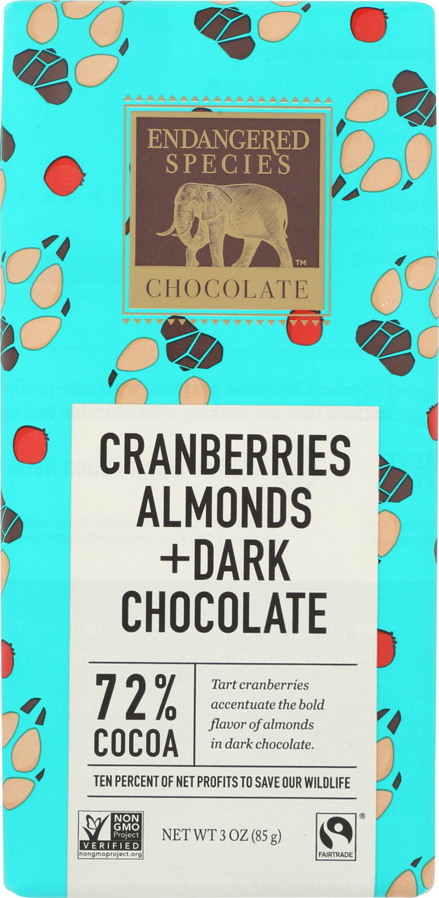 Chocolate Bar Wolf Dark Chocolate With Cranberries And Almonds 3 Ounce 85 Gram