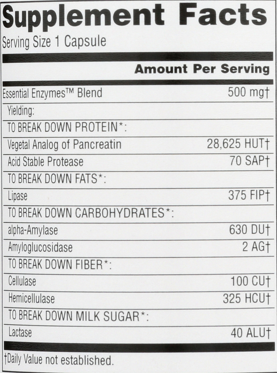 Essential Enzymes 500Mg 120C Essential Enzymes 500 Mg 120 Count