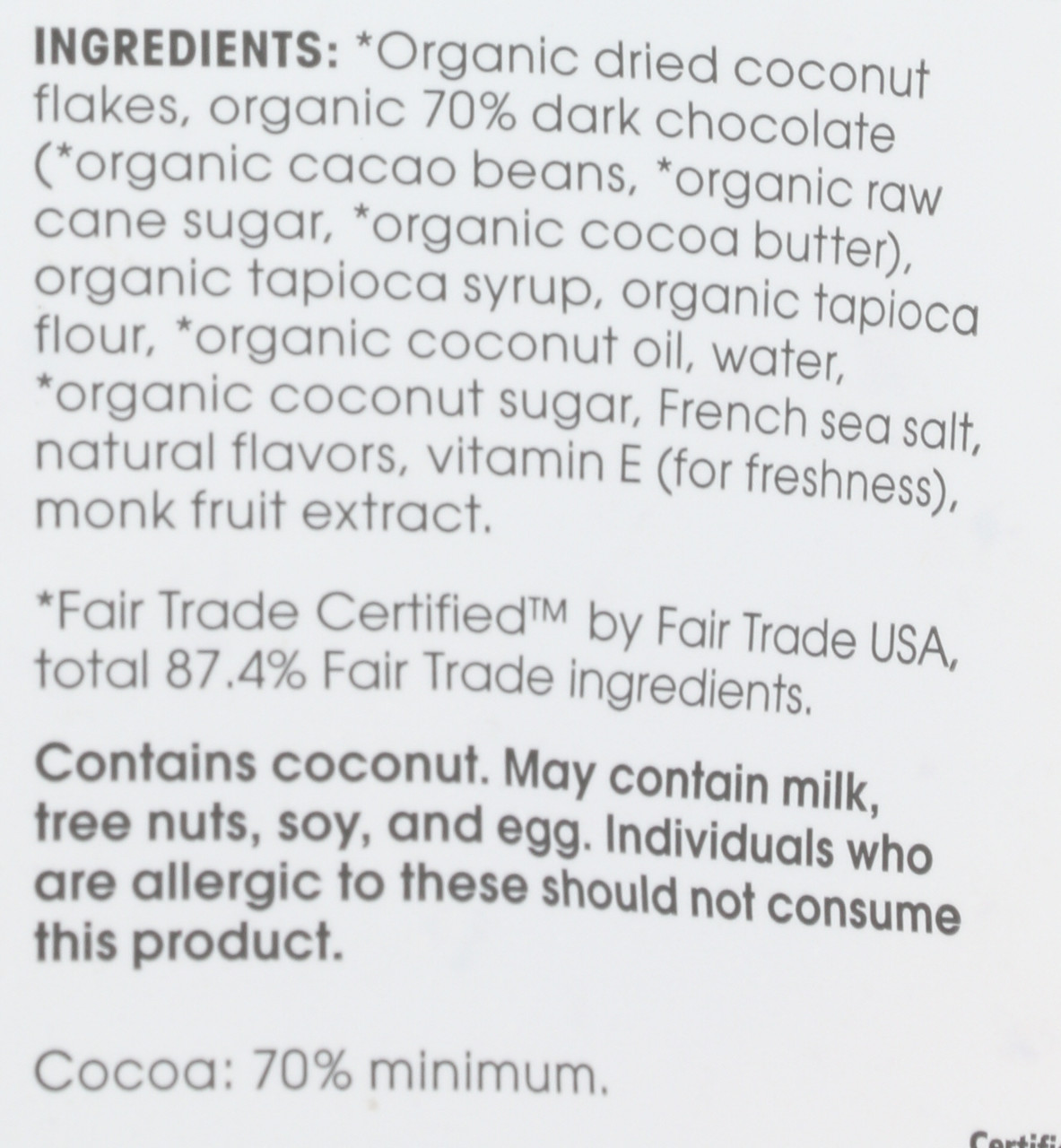 Coconut Clusters Original Organic, 70% Cocoa 3.2oz