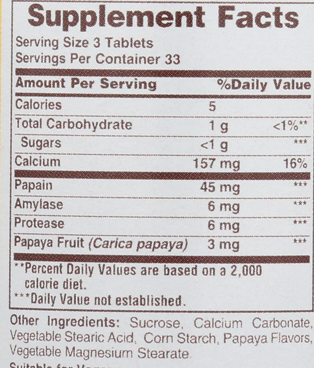 Original Papaya Enzyme Dietary 100 Count