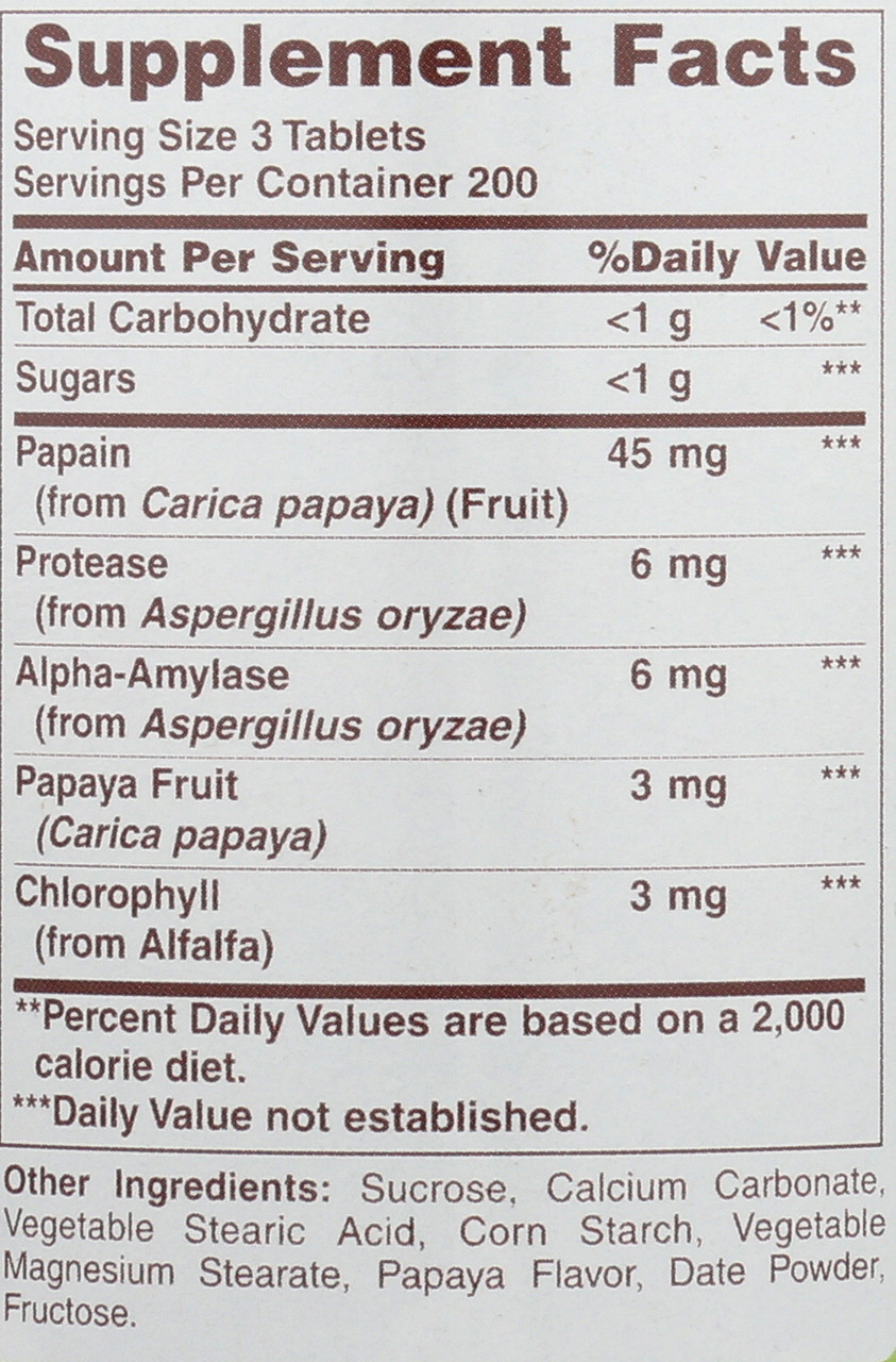 Papaya Enzyme W/Chlorophyll Dietary 600 Count