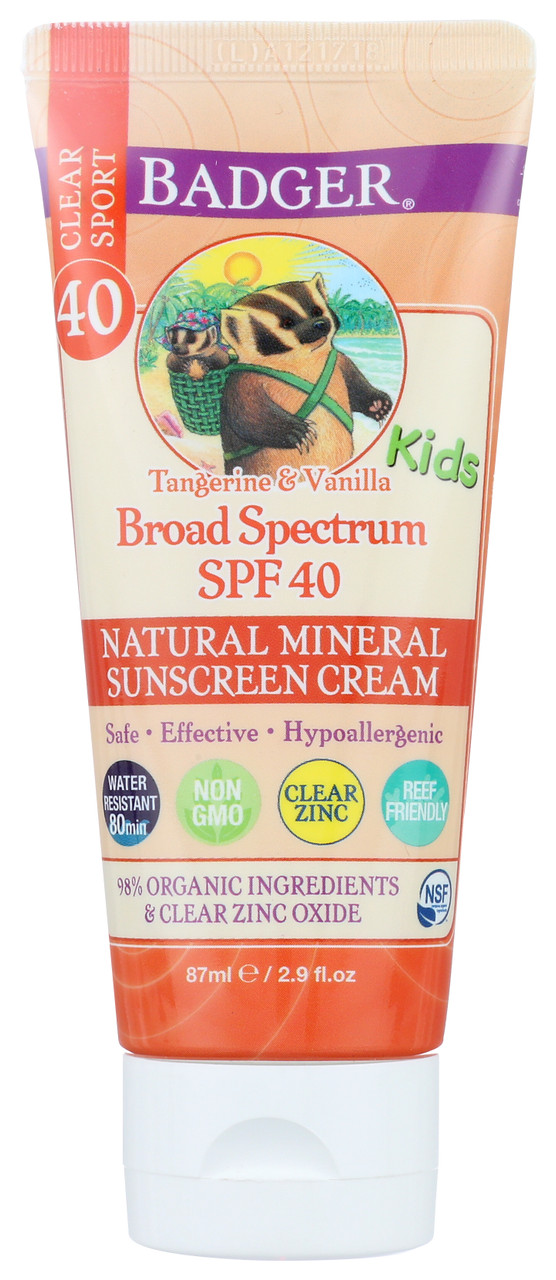 Spf 40 Kids Clear Zinc Sunscreen Cream Tangerine & Vanilla Non-Gmo 87mL