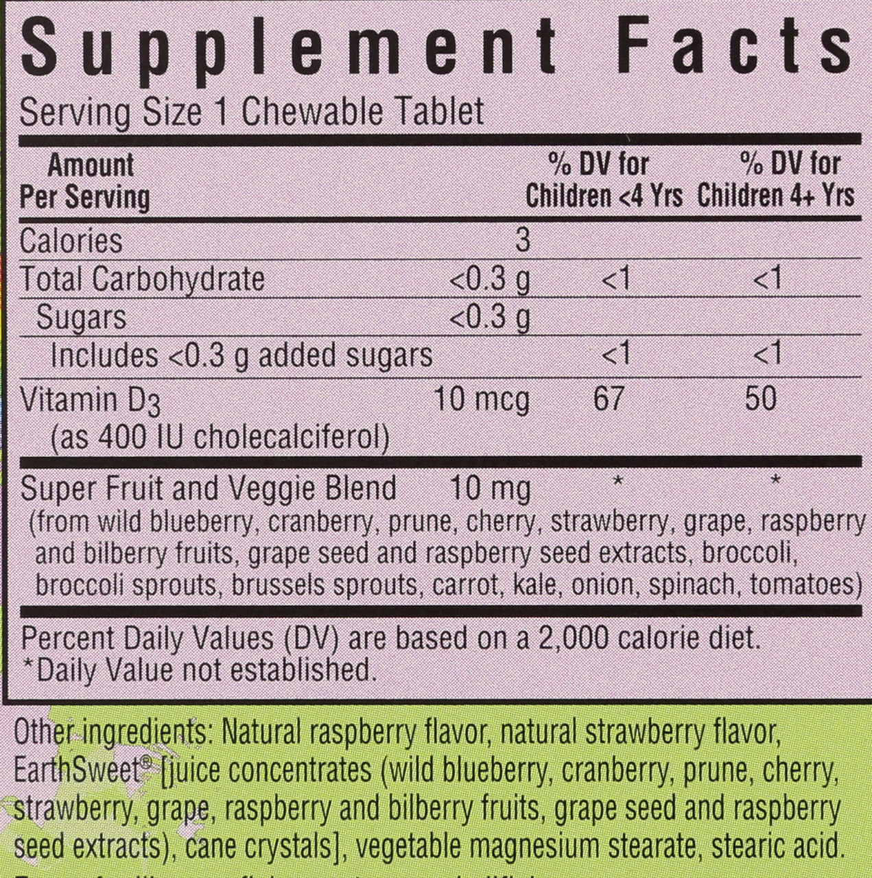 Super Earth® Rainforest Animalz® Vitamin D3 400 IU Natural Mixed Berry Flavor With Whole Food Fruits And Vegetables 90 Count