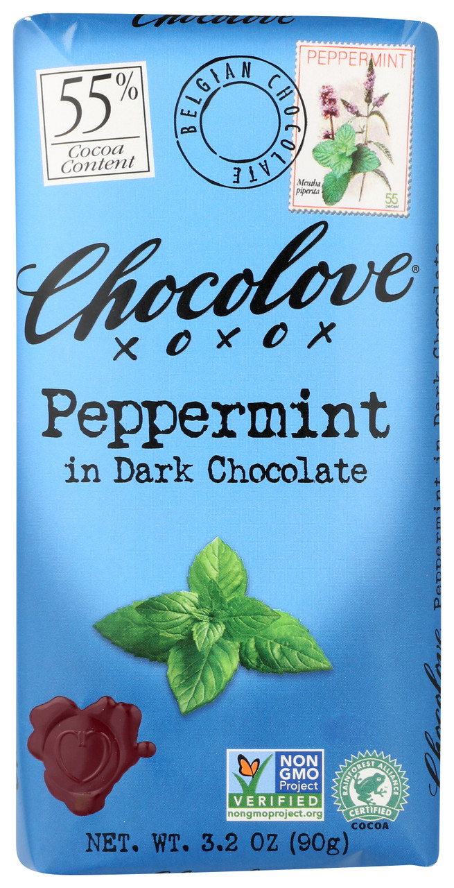 Chocolate Bar Peppermint In Dark Chocolate 55% Cocoa Content 3.2oz