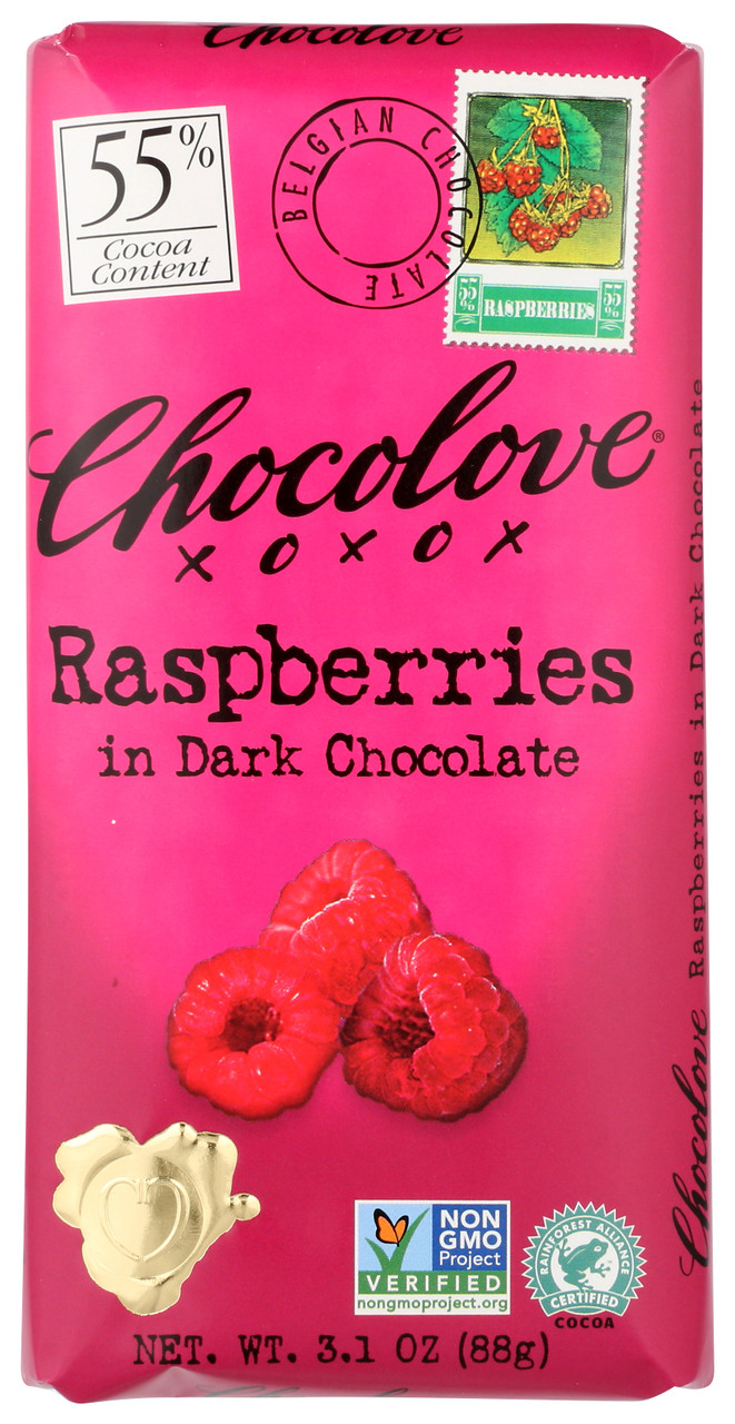 Chocolate Bar Raspberries In Dark Chocolate 55% Cocoa Content 3.1oz