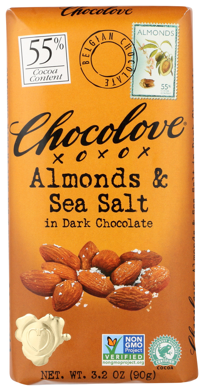 Chocolate Bar Almonds & Sea Salt In Dark Chocolate 55% Cocoa Content 3.2oz