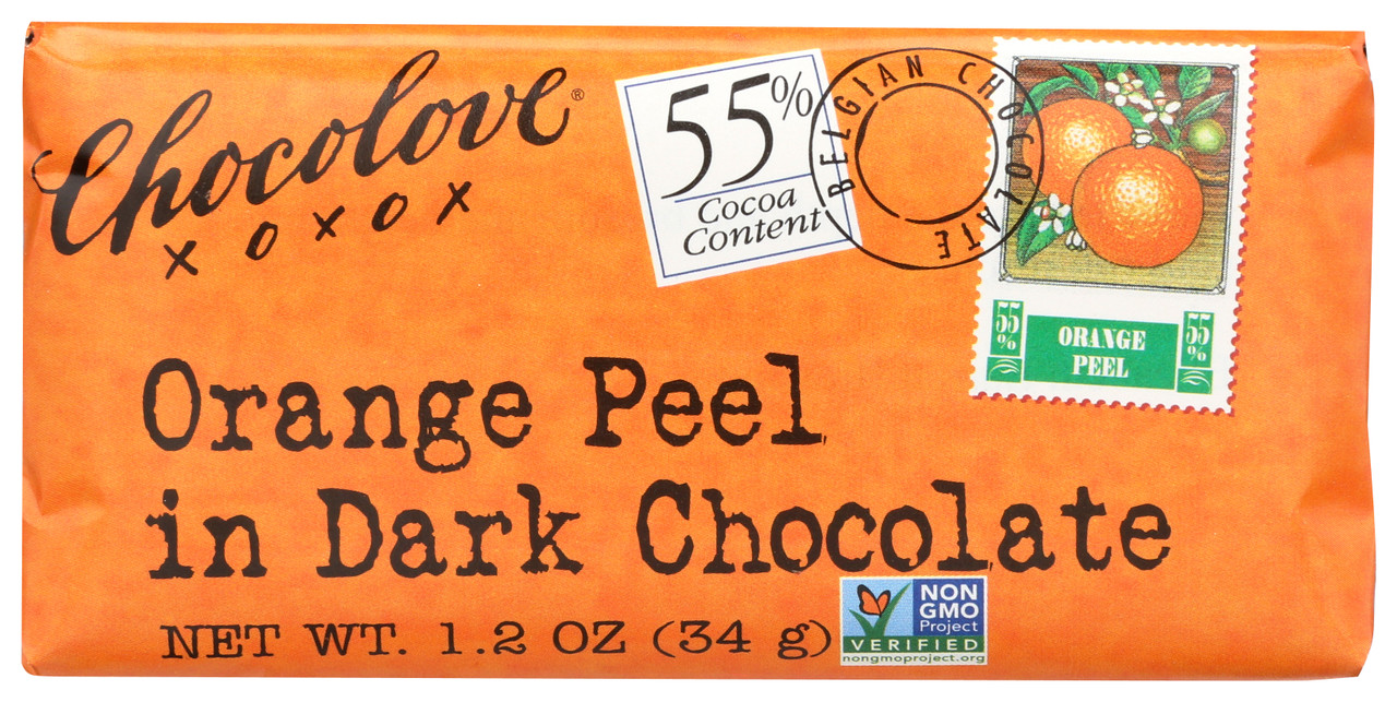 Chocolate Bar Orange Peel In Dark Chocolate 55% Cocoa Content 1.2oz