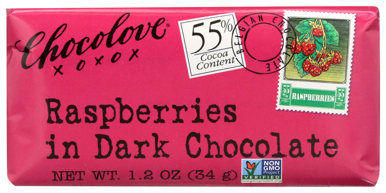 Chocolate Bar Raspberries In Dark Chocolate 55% Cocoa Content 1.2oz