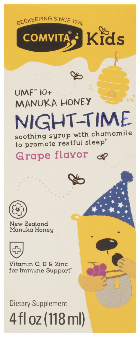 Kids Night-Time Soothing Syrup Grape Flavor With Umf 10+ Manuka Honey Soothes Dry Throat 4oz