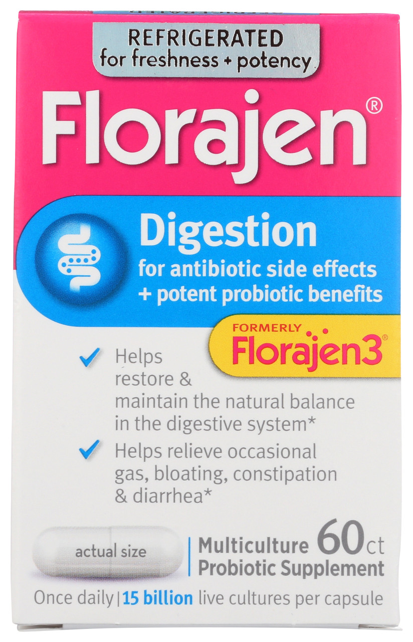 Florajen Digestion For Antibiotic Side Effects And Potent Probiotic Benefits 15 Billion Cfus 60 Count