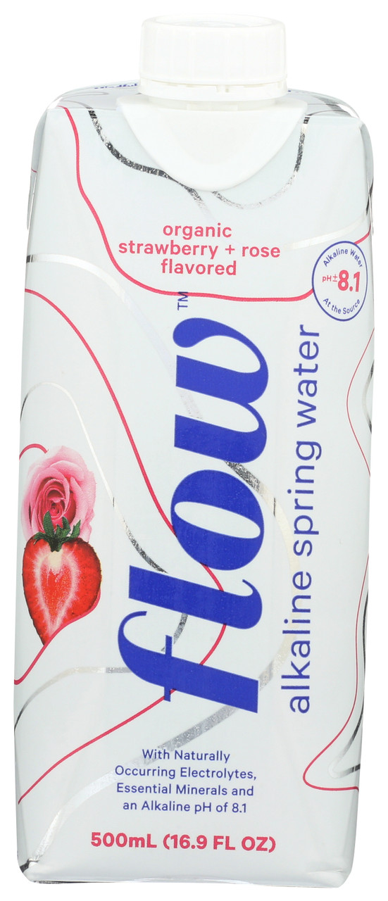 Flow Alkaline Spring Water Organic Flavored Strawberry + Rose PH Of 8.1 500mL