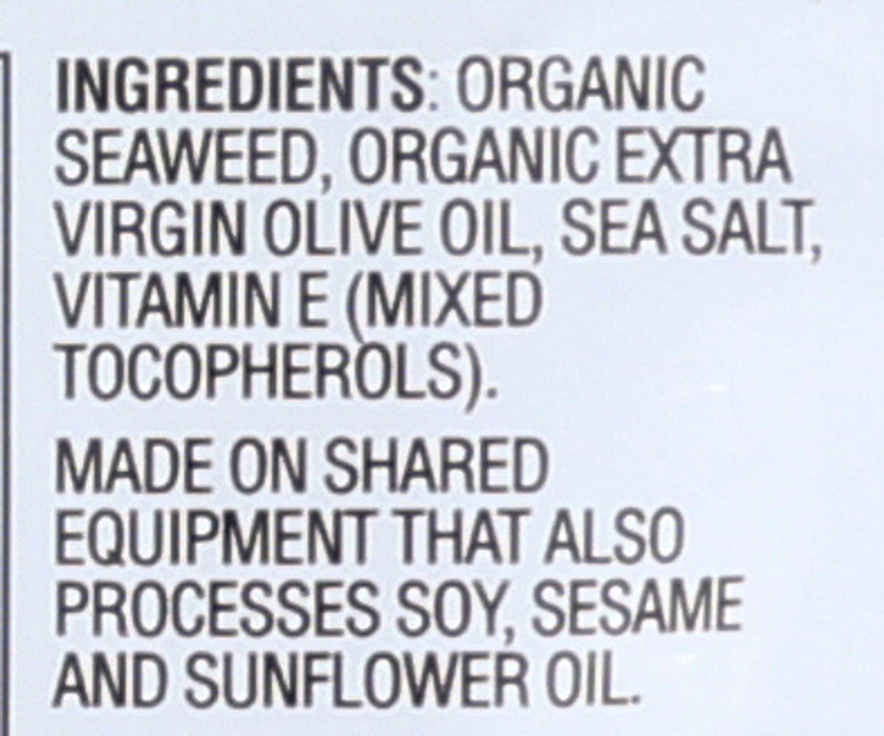 Premium Roasted Seaweed: .35oz Olive Oil .35oz