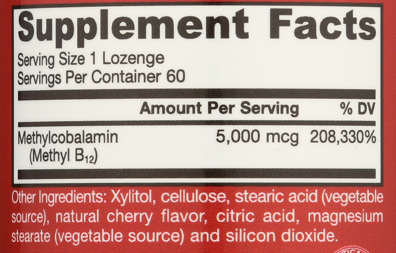 Methyl B12, Methylcobalamin 5000Mcg 60 Count