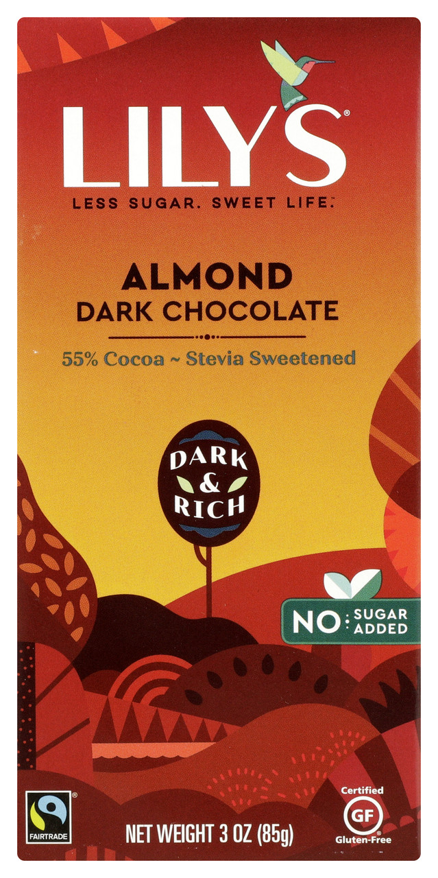 55% Cocoa Dark Chocolate Bar Almond Stevia Sweetened 3oz