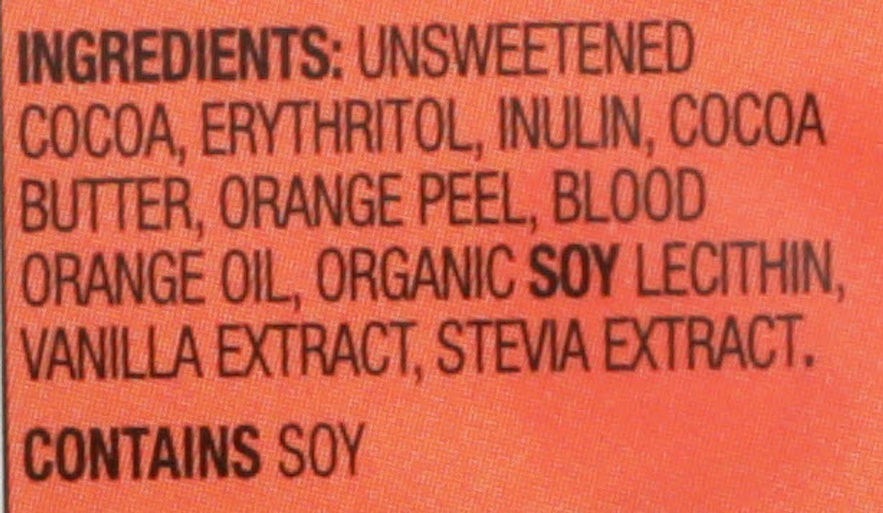 70% Extra Dark Chocolate Bar Blood Orange Stevia Sweetened 2.8oz