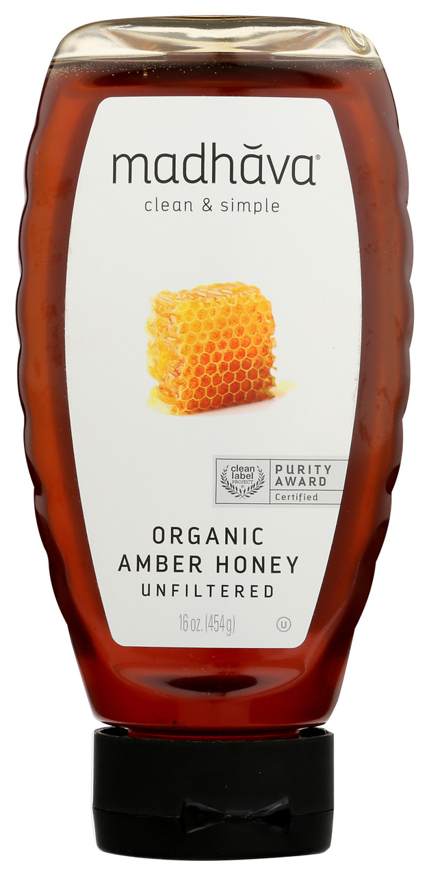 Organic Amber Honey Squeeze Gently Strained To Maintain Healthful Pollens 16oz