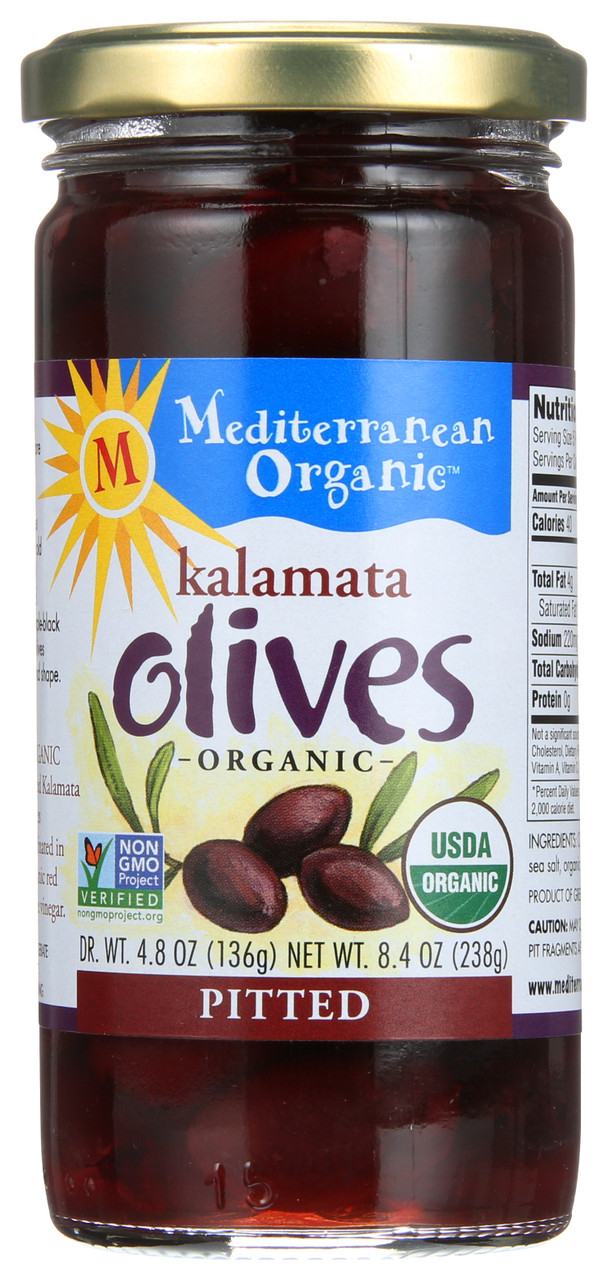 Organic Olives Kalamata Pitted Marinated In Organic Red Wine Vinegar 8.4oz