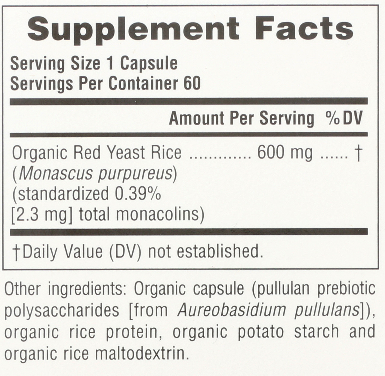 Sol Garden Red Yeast Rice 600mg Caps 60 Nutritional Support For Overall Well-Being 60 Count