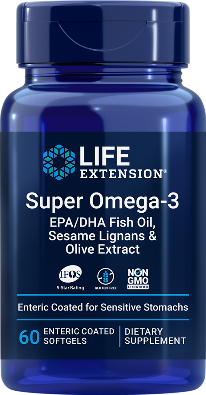 Super Omega-3 EPA/DHA Fish Oil Sesame Lignans & Olive Extract (Enteric Coated) 60 enteric-coated softgels