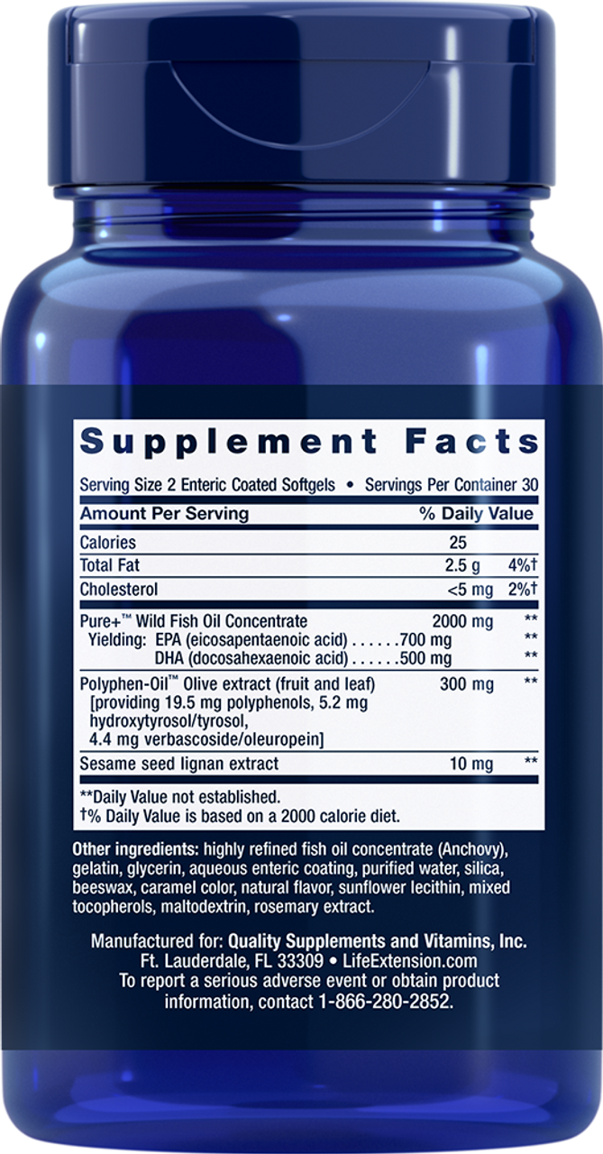 Super Omega-3 EPA/DHA Fish Oil Sesame Lignans & Olive Extract (Enteric Coated) 60 enteric-coated softgels