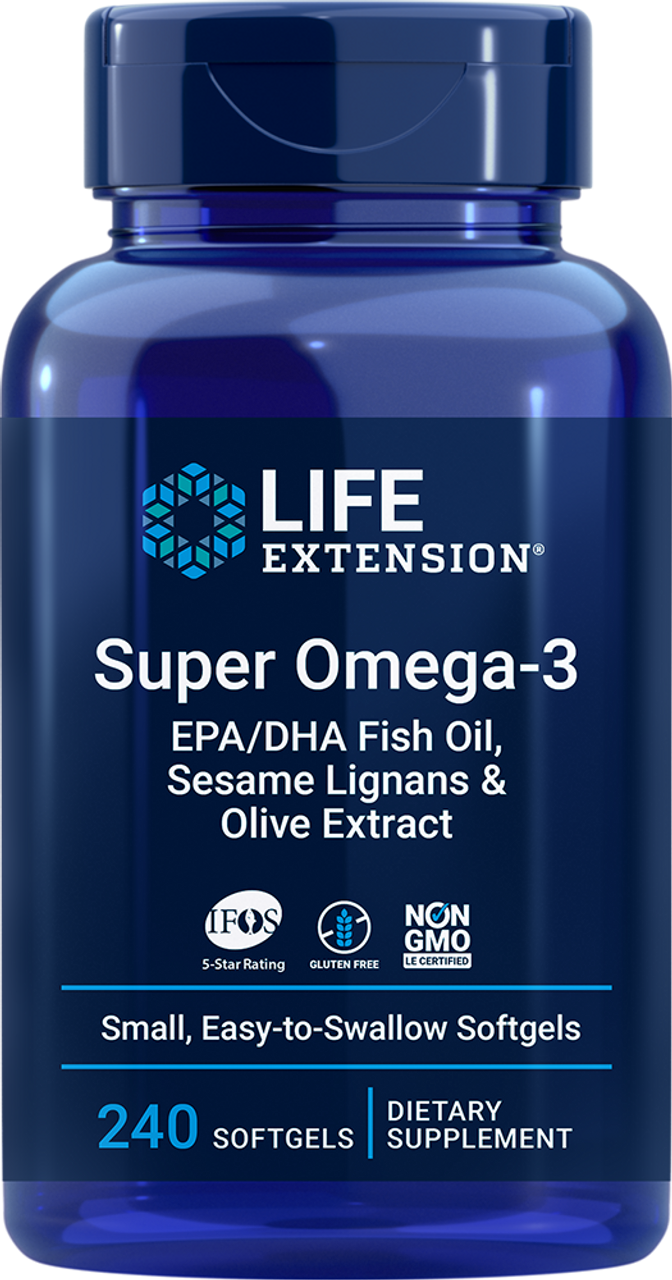 Super Omega-3 EPA/DHA Fish Oil Sesame Lignans & Olive Extract 240 easy-to-swallow softgels
