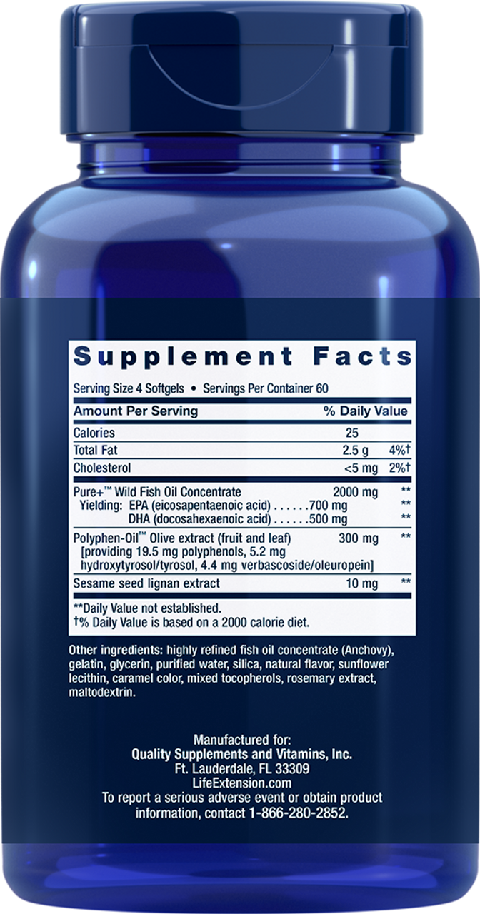 Super Omega-3 EPA/DHA Fish Oil Sesame Lignans & Olive Extract 240 easy-to-swallow softgels