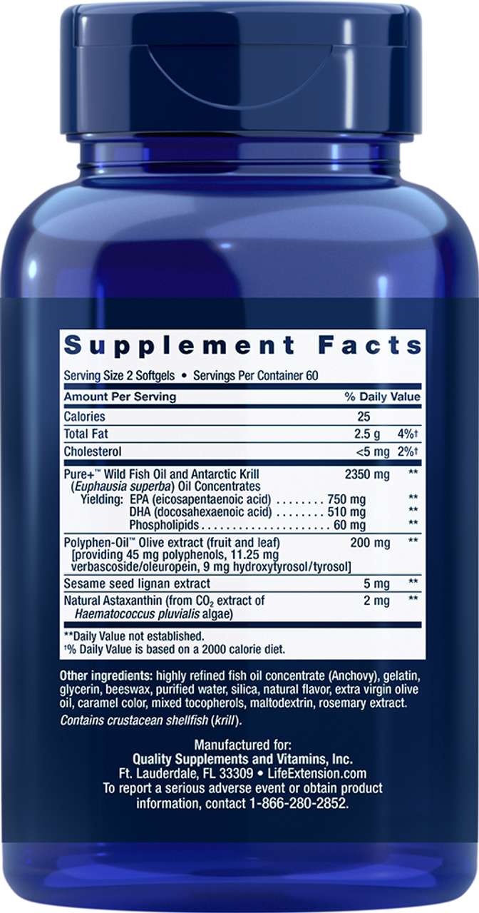 Super Omega-3 Plus EPA/DHA Fish Oil Sesame Lignans Olive Extract Krill & Astaxanthin 120 softgels