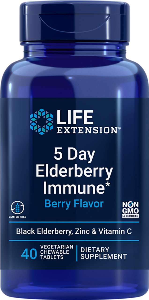 5 Day Elderberry Immune (Berry Flavor)  40 vegetarian chewable tablets