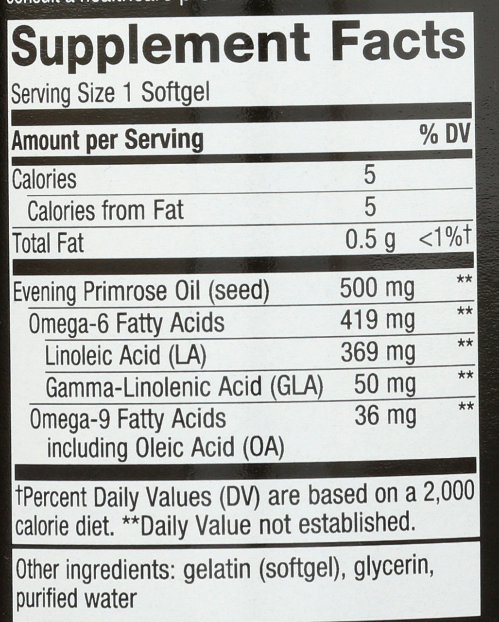 Evening Primrose, Cold Pressed Oil 500 mg 100 Softgels