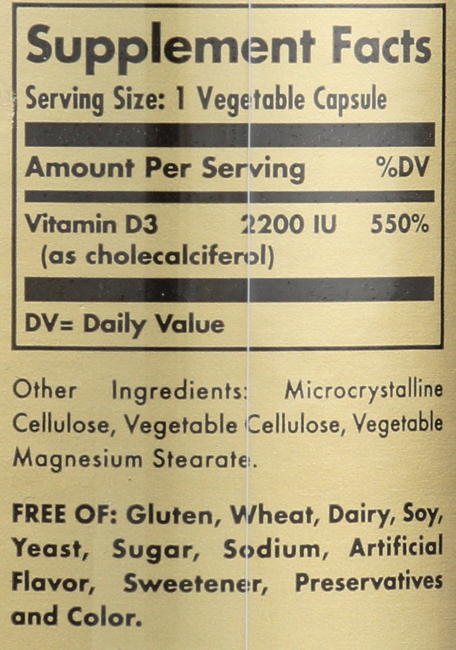 Vitamin D3 Cholecalciferol 2200 IU 50 Vegetable Capsules