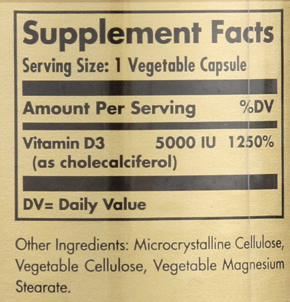 Vitamin D3 Cholecalciferol 5000 IU 60 Vegetable Capsules