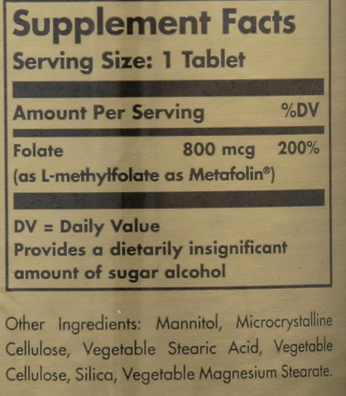 Folate 800mcg as Metafolin 100 Tablets