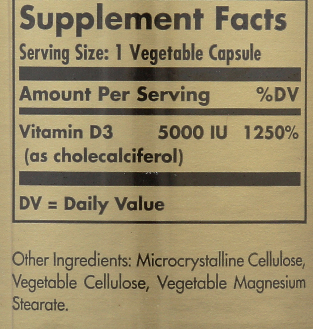 Vitamin D3 Cholecalciferol 5000 IU 120 Vegetable Capsules