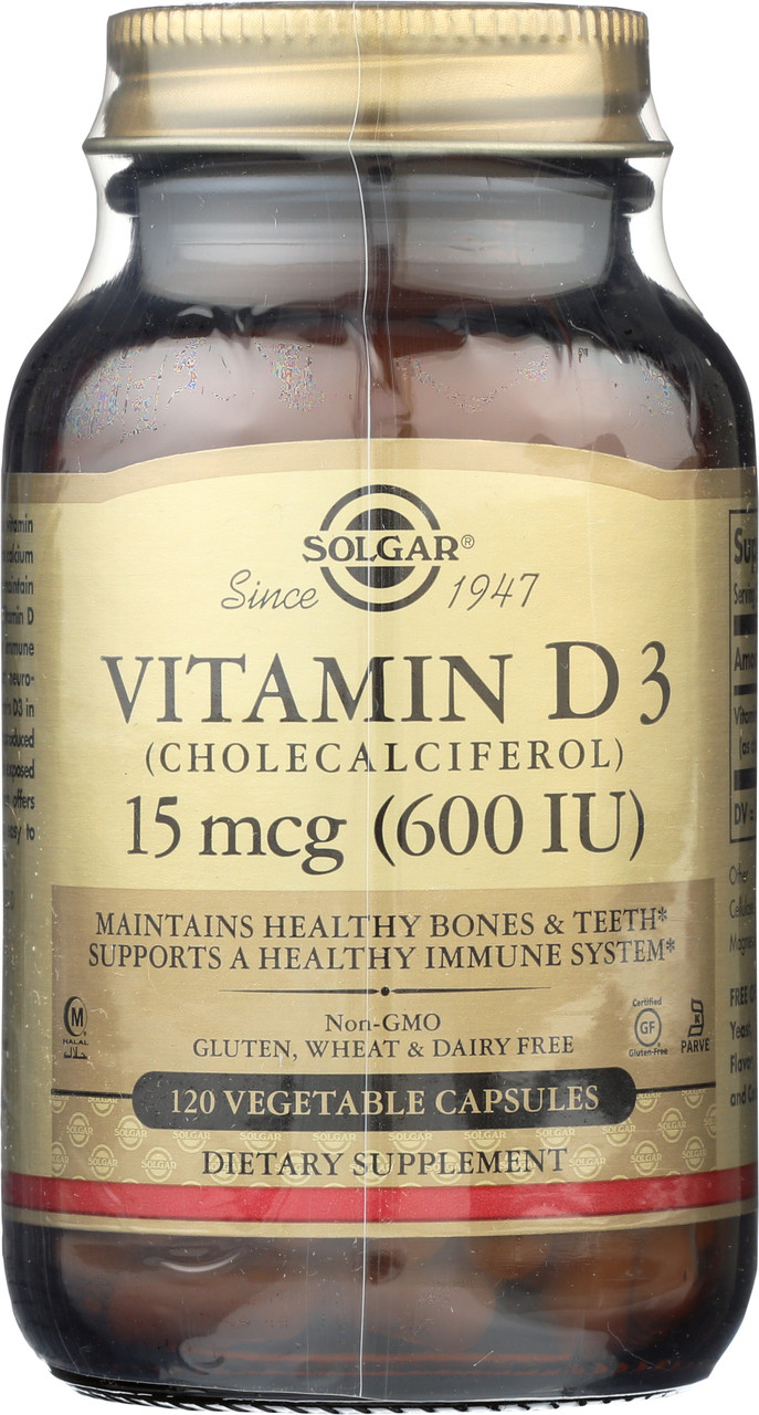 Vitamin D3 Cholecalciferol 600 IU 120 Vegetable Capsules